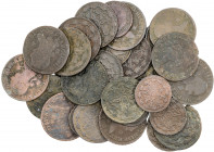 Carlos IV. Segovia. 2 (trece) y 4 maravedís (veintiuno). 34 monedas, bastantes fechas distintas. A examinar. MC/BC+.