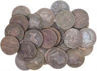Isabel II. Jubia y segovia. 8 maravedís. Lote de 29 monedas, fechas variadas, una con T en contramarca. MB/BC.