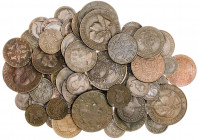 Isabel II. Lote de 69 monedas de cobre de distintos valores y cecas. A examinar. MC/MBC+.