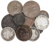 Isabel II. Lote de 12 monedas, 3 en plata. MBC-/MBC.
