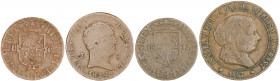 Lote de 3 cobres de Fernando VII y uno de Isabel II. BC+/MBC-.