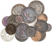 1870 a 1927. 1 (cinco), 2 (cinco), 5 (cuatro), 10 (cuatro) y 25 céntimos (dos). Lote de 19 monedas, todas diferentes. A examinar. BC/MBC+.