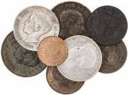 Lote de 8 monedas del Centenario de la Peseta, 2 en plata. MBC-/S/C.
