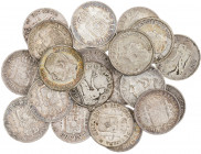 1869 a 1926. 50 céntimos. Lote de 22 monedas. A examinar. BC/EBC.