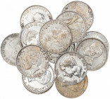 1869 a 1904. 1 peseta. Lote de 14 monedas, todas diferentes. A examinar. BC/MBC+.