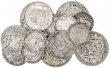 1870 a 1933. 50 céntimos (seis), 1 (cuatro) y 2 pesetas (cuatro). BC-/MBC+.