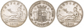 1870*1870. Gobierno Provisional. SNM. 5 pesetas. Lote de 3 monedas. BC+/MBC-.