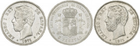 1871*1871, 1874 y 1875. Amadeo I. 5 pesetas. Lote de 3 monedas. Interesante. MBC-/MBC.
