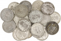1871*1871 y 1874. Amadeo I. 5 pesetas. Lote de 24 monedas. BC/MBC-.