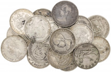 1870 a 1897. 5 pesetas. Lote de 18 monedas. A examinar. BC/BC+.