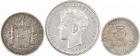 Alfonso XIII. Puerto Rico. PGV. 5, 10 y 20 centavos. Lote de 3 monedas. Escasas. MBC-/MBC.