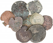 Lote de 10 monedas españolas de cobre con resellos. A examinar. BC-/BC+.