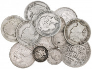 1838 a 1933. Lote de 13 monedas en plata, todas distintas. A examinar. RC/MBC+.