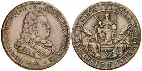 1746. Fernando VI. Sevilla. Proclamación. (Ha. 28 var. metal) (MHE. 225, mismo ejemplar) (RAH. 165-168) (Ruiz Trapero 53) (V. 22) (V.Q. 12963 var. met...