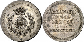 1833. Isabel II. Girona. Proclamación. (Ha. 11) (Boada 55) (Ruiz Trapero 584) (V. 743) (V.Q. 13361). Grabador: J. Masferrer. Golpecito en canto. Parte...