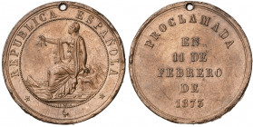 1873. I República. Proclamación. (Cano Cuesta 150) (Ruiz Trapero 786) (V. 837) (V.Q. 14387). Grabador: J. García. Perforación. Golpecitos. Bronce. 14,...