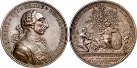 1776. Carlos III. (Madrid). Establecimiento de las colonias de Sierra Morena. (V. 48). Grabador: Gil. Escasa. Bronce. 104,09 g. Ø60 mm. EBC-.