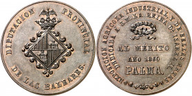 1860. Isabel II. Baleares. Exposición Agrícola e Industrial. Bella. Ex Áureo 26/01/2005, nº 2519. Bronce. 25,63 g. Ø35 mm. EBC+.