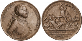 Alemania. Prusia. 1757. Federico II. Batalla de Rossbach. Bronce. 21,54 g. Ø42 mm. BC+/MBC-.