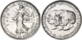 Francia. 1929. Servidores de la República. Clemenceau, Poincare y Briand. Limpiada. Rara. Plata. 20,09 g. Ø35 mm. MBC+.
