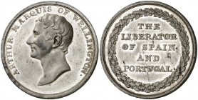 Gran Bretaña. (1813-1814). Arthur Wellington. Duque de Wellington, liberador de España y Portugal. (Bramsen 1535 var metal) (BHM. 741 var metal). Bell...