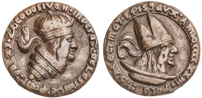 Año 423, Teodisio II, emperador bizantino y Celestino I, papa romano. Medalla sa...