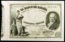1886. 50 pesetas. (Ed. B77) (Ed. 293). 1 de octubre, Goya. Muy raro y más así. MBC+.