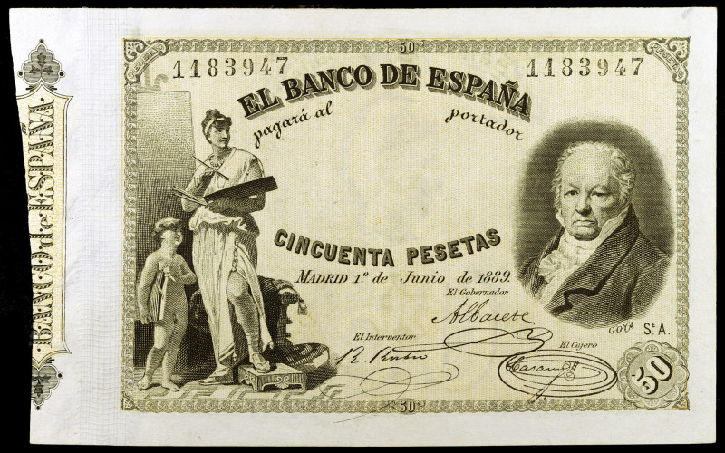 1889. 50 pesetas. (Ed. B82) (Ed. 298). 1 de junio, Goya. EBC-.
