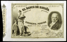 1889. 50 pesetas. (Ed. B82) (Ed. 298). 1 de junio, Goya. EBC-.