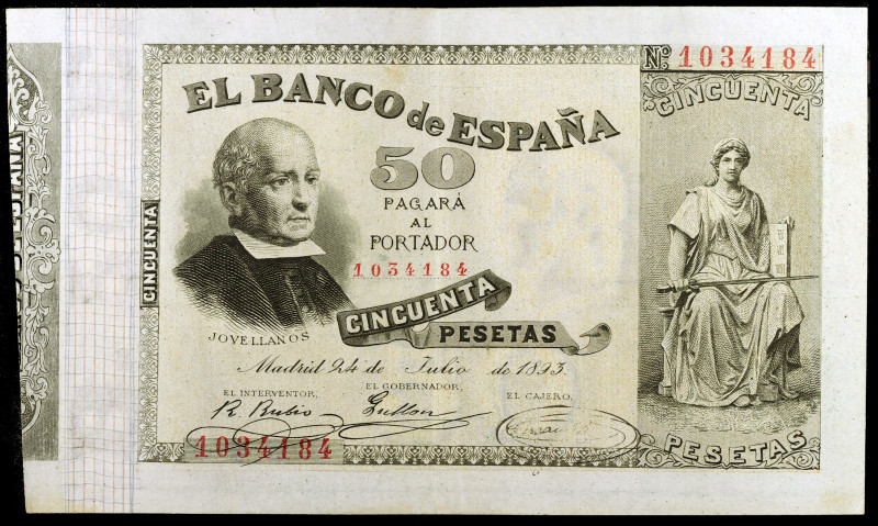 1893. 50 pesetas. (Ed. B85) (Ed. 301). 24 de julio, Jovellanos. Raro. MBC+.