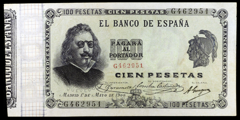 1900. 100 pesetas. (Ed. 92a) (Ed. 308a). 1 de mayo, Quevedo. Serie G. Doblez cen...