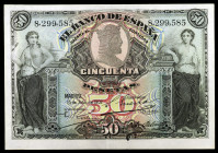 1907. 50 pesetas. (Ed. B103) (Ed. 319). 15 de julio. Leve doblez. Escaso así. EBC-.