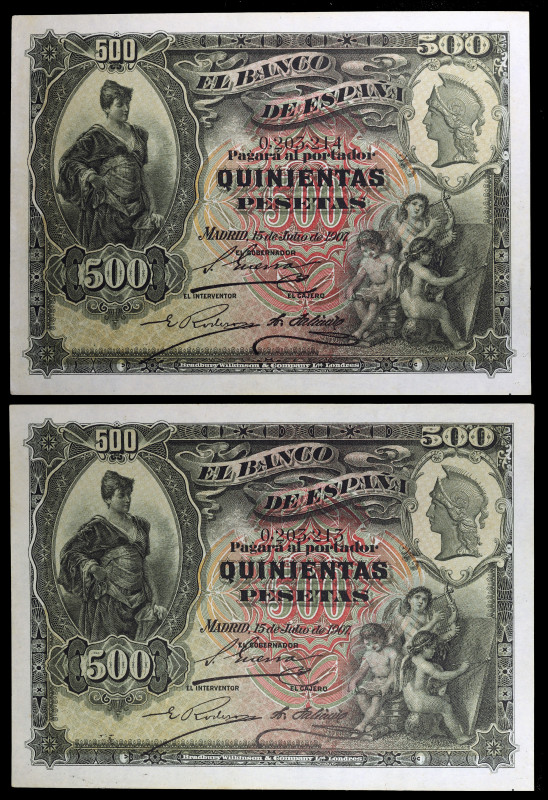 1907. 500 pesetas. (Ed. B105) (Ed. 321). 15 de julio. Pareja correlativa. Raros ...