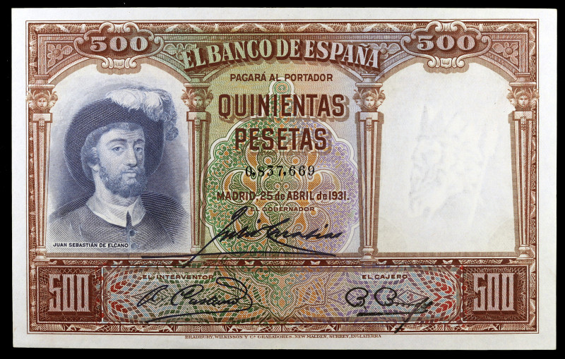 1931. 500 pesetas. (Ed. C12) (Ed. 361). 25 de abril, Elcano. Leve doblez. EBC.