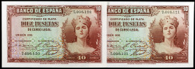 1935. 10 pesetas. (Ed. C15) (Ed. 364). Pareja correlativa, sin serie. Ex Colección Pérez Galdós 13/02/2019, nº 3099. S/C-.
