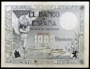 1907. 1000 pesetas. (Ed. 414). 10 de mayo. Resello en seco ESTADO ESPAÑOL-BURGOS. Extraordinario. Muy raro. MBC+.