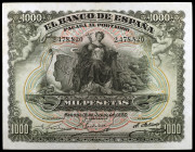 1907. 1000 pesetas. (Ed. 415) (Filabo 194). 15 de julio. Resello en seco ESTADO ESPAÑOL-BURGOS. Muy raro así. MBC+.