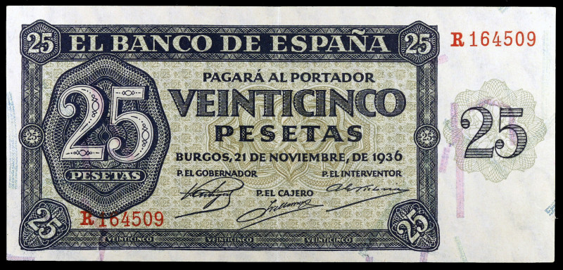 1936. Burgos. 25 pesetas. (Ed. D20a) (Ed. 419a). 21 de noviembre. Serie R. EBC-.