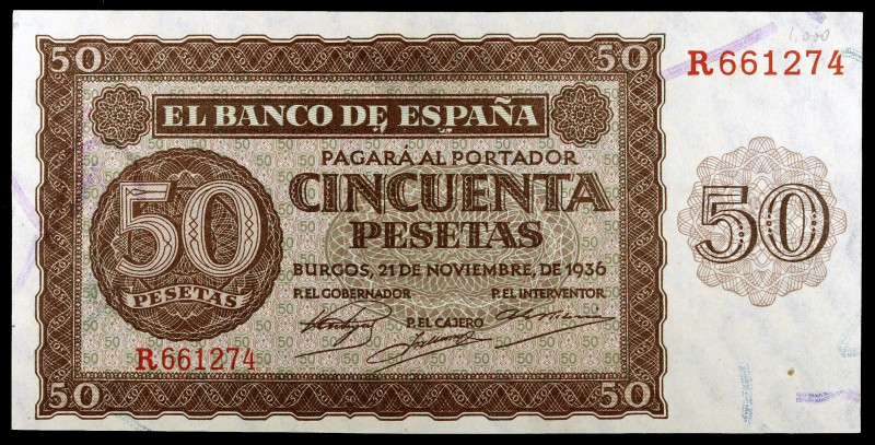 1936. Burgos. 50 pesetas. (Ed. D21a) (Ed. 420a). 21 de noviembre, serie R. S/C-.