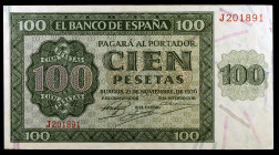 1936. Burgos. 100 pesetas. (Ed. D22a) (Ed. 421a). 21 de noviembre. Serie J. MBC+.