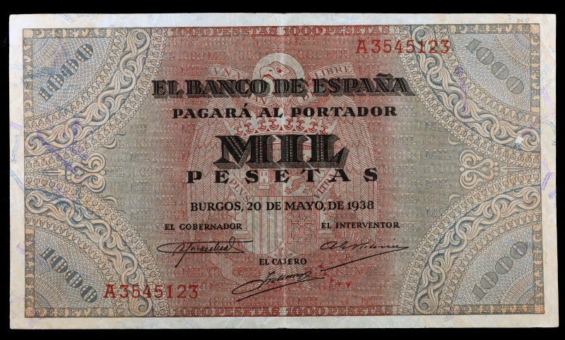 1938. Burgos. 1000 pesetas. (Ed. D35) (Ed. 434). 20 de mayo. Raro. MBC-.