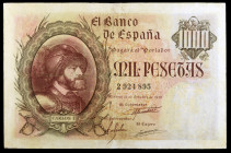 1940. 1000 pesetas. (Ed. D46) (Ed. 445). 21 de octubre, Carlos I. Descolorido. Raro. MBC-.
