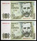 1979. 1000 pesetas. (Ed. E3b) (Ed. 477b). 23 de octubre, Pérez Galdós. Pareja correlativa, serie 9B. Rara. S/C.