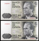 1985. 10000 pesetas. (Ed. E7) (Ed. 481). 24 de septiembre, Juan Carlos I / Felipe. Pareja correlativa, sin serie. S/C.