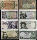 1938-1954. 5 pesetas. Lote de 8 billetes, todos distintos. A examinar. BC/S/C-.