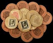 5 (cinco), 10 (once), 15 (tres) y 25 céntimos. Lote de 20 sellos-moneda. BC/EBC.