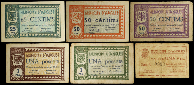 Anglès. 25, 50 céntimos (dos) y 1 peseta (tres). (T. 213a, 214a, 215 var, 216b, ...