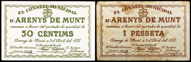 Arenys de Munt. 50 céntimos y 1 peseta. (T. 247 y 248). 2 billetes, todos los de...