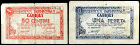 Cabrils. 50 céntimos y 1 peseta. (T. 661a y 662a). 2 billetes, serie completa. BC/BC+.