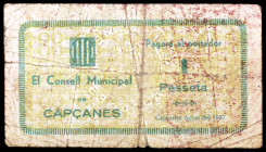 Capçanes. 1 peseta. (T. 761). Escaso. BC-.